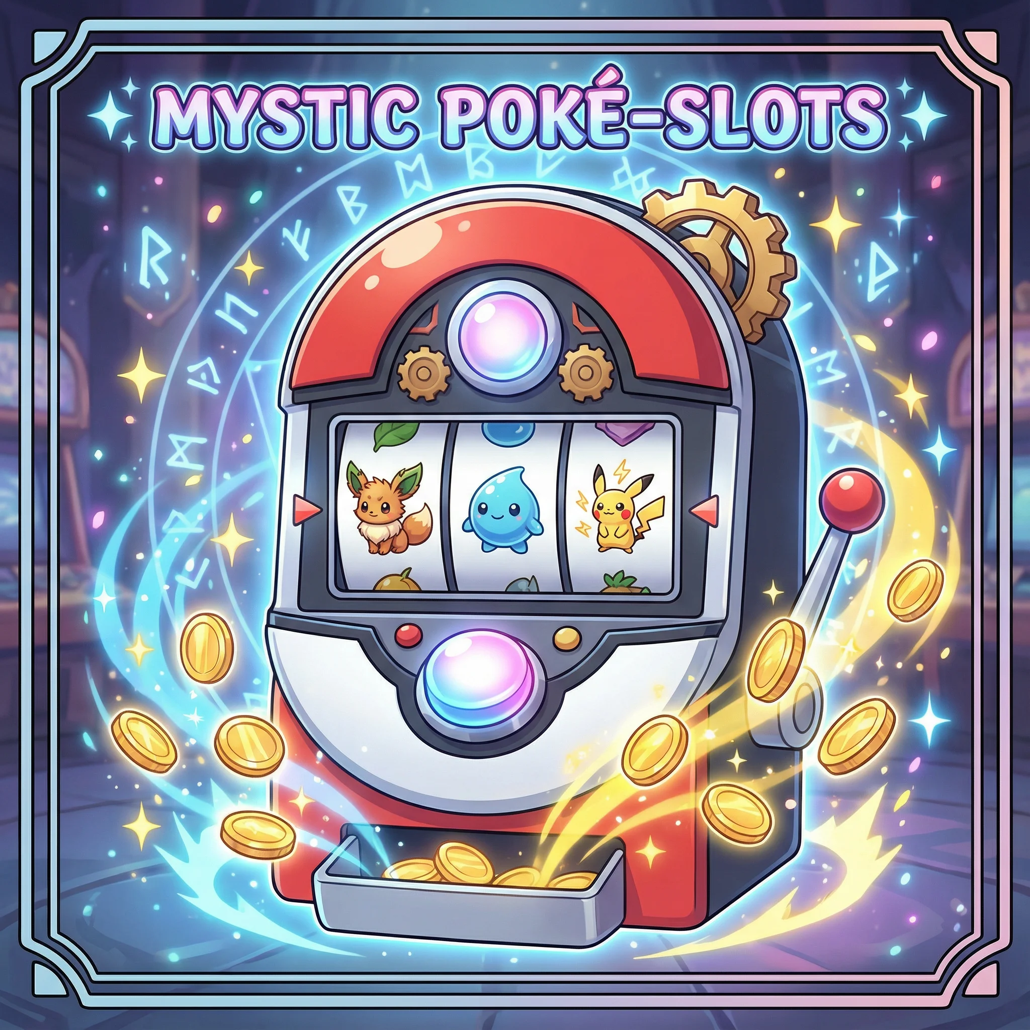 Máquina tragamonedas mágica con monedas doradas y criaturas fantásticas